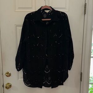 Adiva Black Button Down Eyelet Shirt